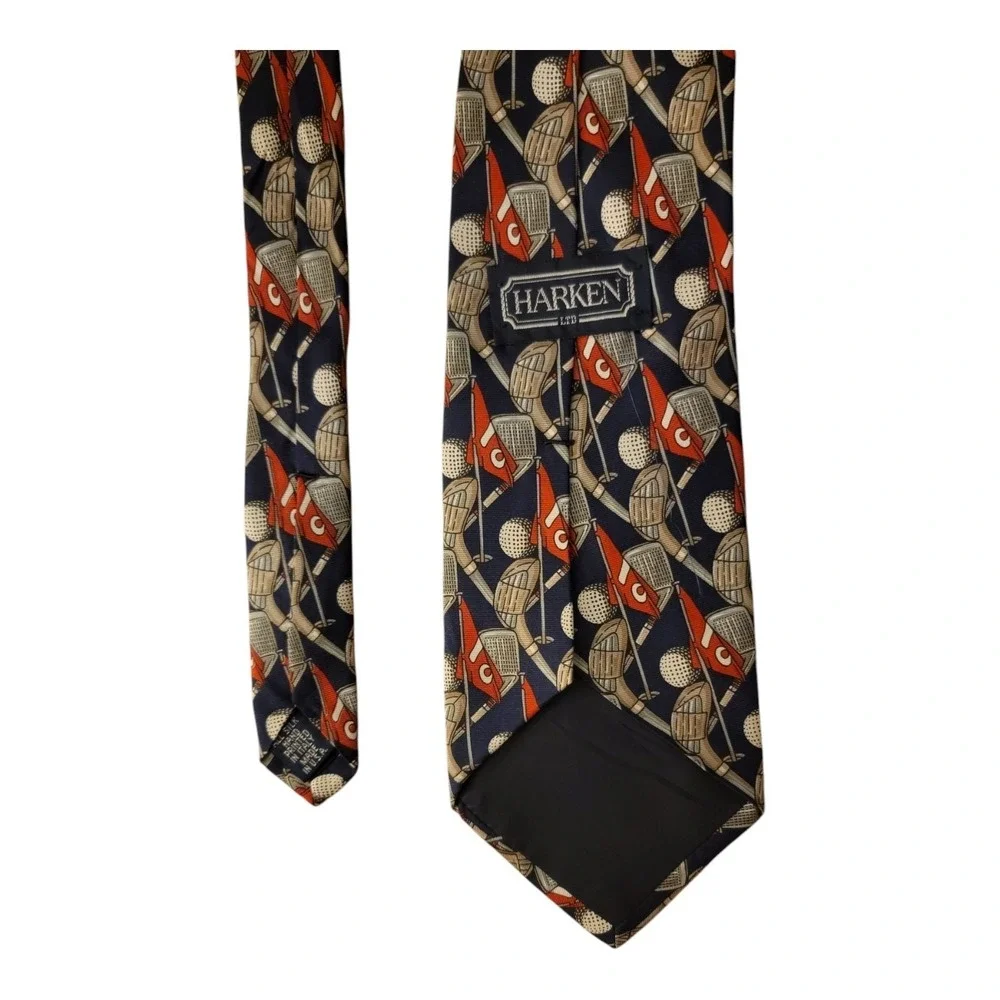 Harken Ltd Mens All Silk Hand Printed Golf Clubs Flags‎ Tie Made in USA 58